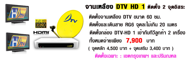 จานเหลือง DTV HD1 ติดตั้ง 2 จุด