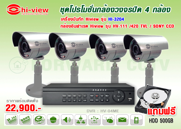 ติดตั้งกล้องวงจรปิด, CCTV, Hiview , HI3204 ,420TVL