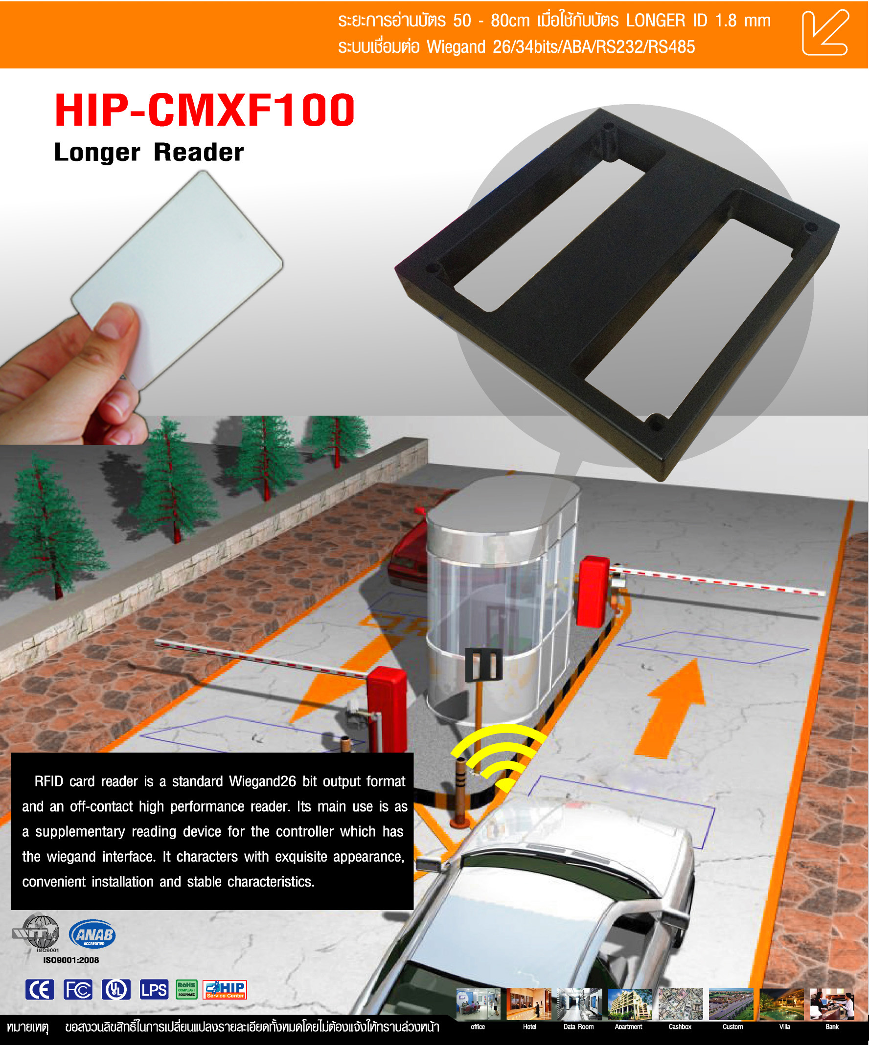 ไม้กั้นรถยนต์เข้าออก ระบบทาบบัตรระยะใกล้ HIP-CMXF100